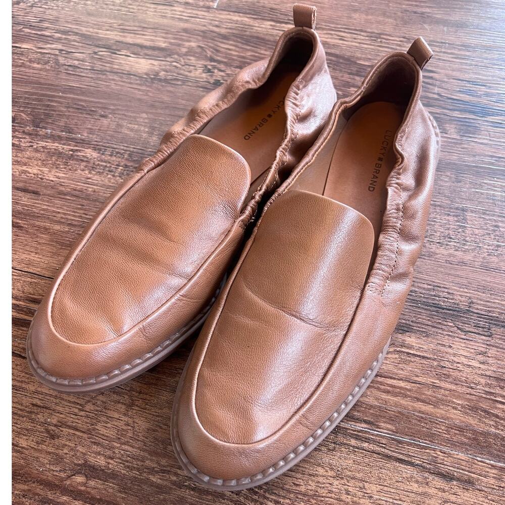 Lucky Brand Maeki Leather Loafers Camel Brown size Womens 9 Slip On Shoe